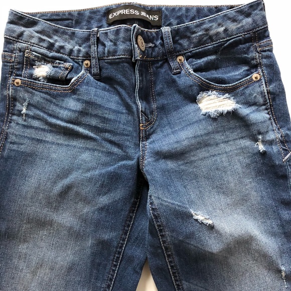 Express Stella Distressed Skinny Low Rise Jeans - Picture 6 of 8